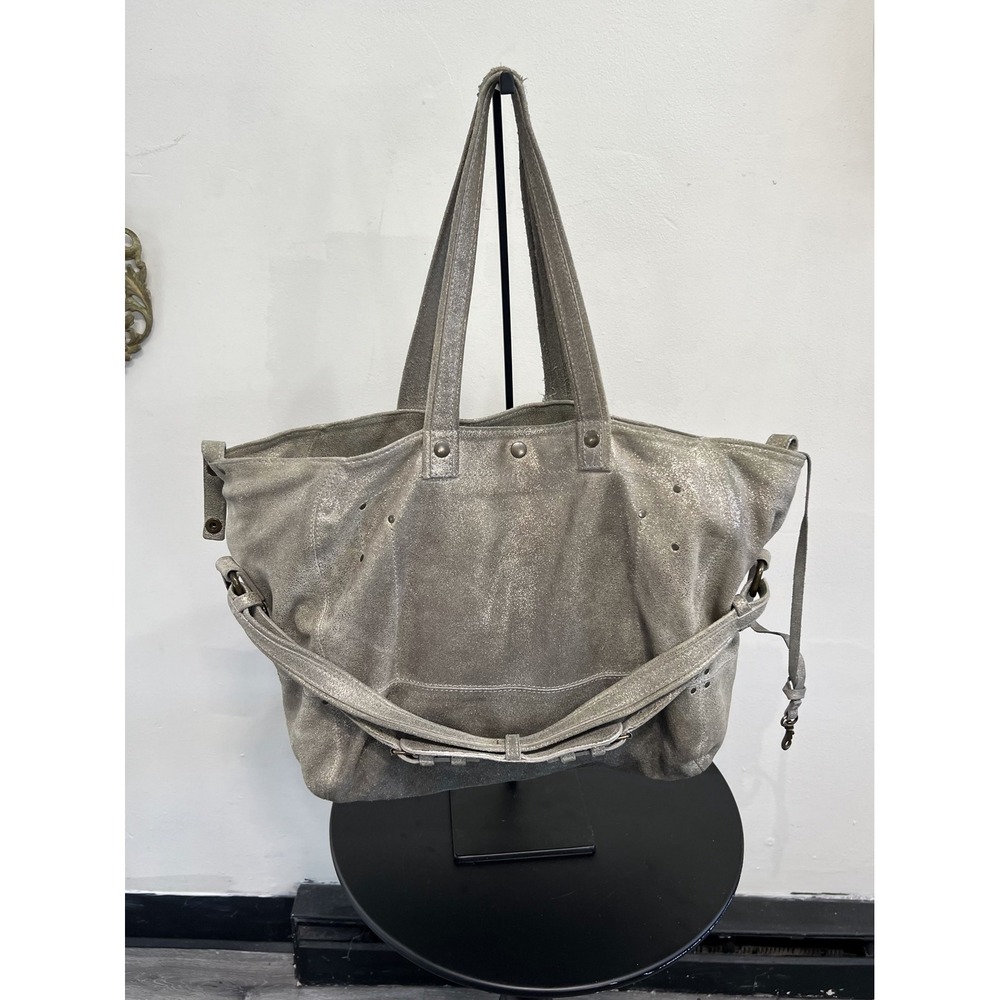 Jerome Dreyfuss Grey Metallic Suede Leather Tote Shoulder Bag Purse